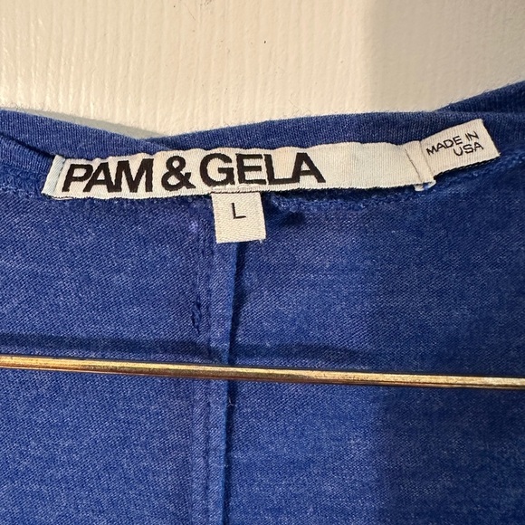 PAM & GELA Women L Blue V Neck Sleeveless MADE USA Tie Dye Details Soft Relaxed - Picture 3 of 9